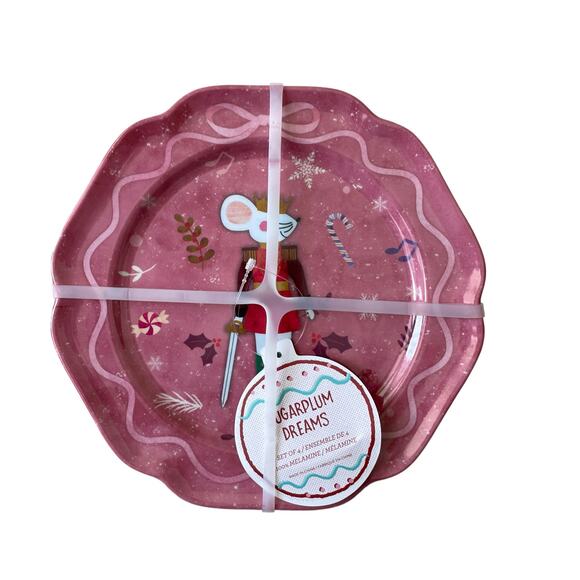 Sugarplum Dreams Christmas Nutcracker 8.5” PINK Melamine Plate Set of 4 NEW - Picture 14 of 14